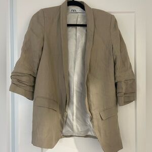 Ruched Sleeve Linen Blazer